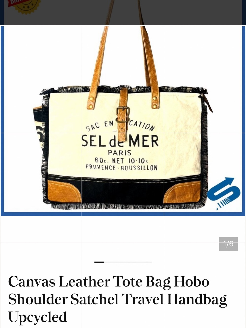 Canvas & Leather Tote Bag - Cream and Black